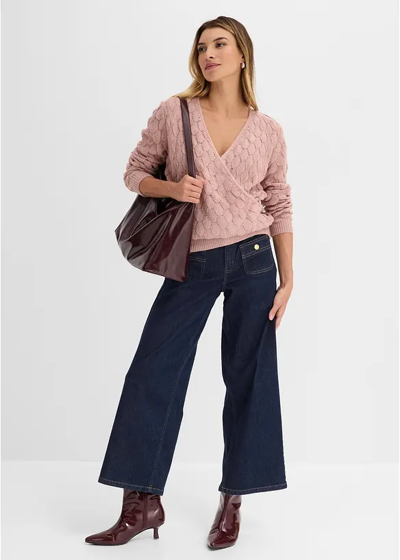 H&aring;lm&ouml;nstrad tr&ouml;ja med omlottlook, bonprix