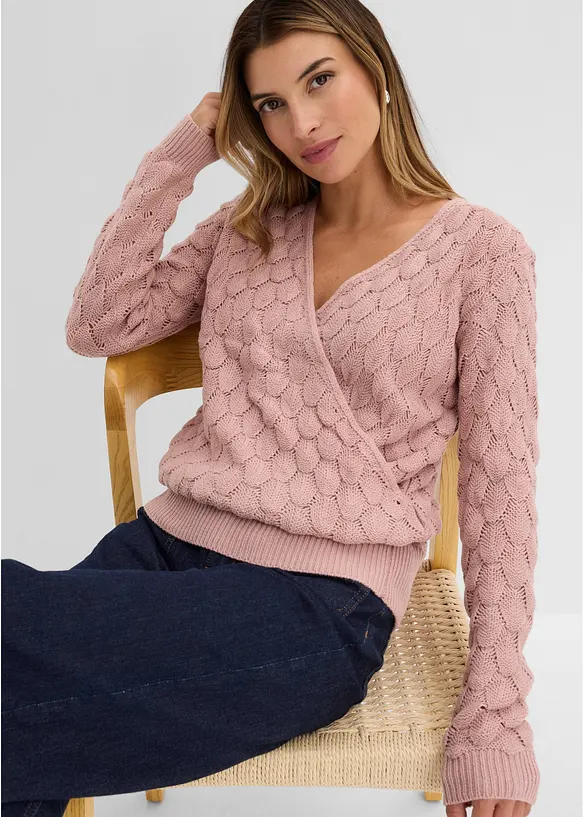 H&aring;lm&ouml;nstrad tr&ouml;ja med omlottlook, bonprix