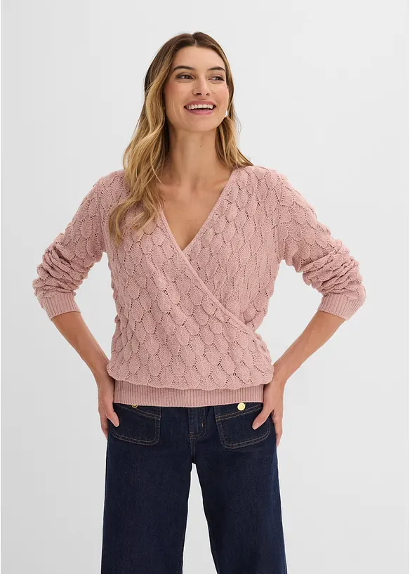 H&aring;lm&ouml;nstrad tr&ouml;ja med omlottlook, bonprix