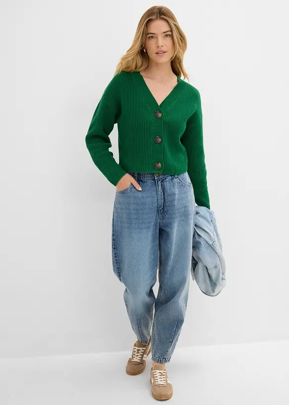 Grovstickad cardigan i bomull, bonprix