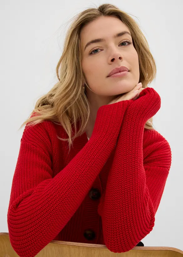 Grovstickad cardigan i bomull, bonprix