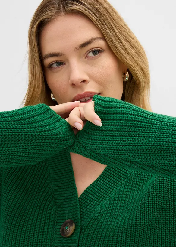 Grovstickad cardigan i bomull, bonprix