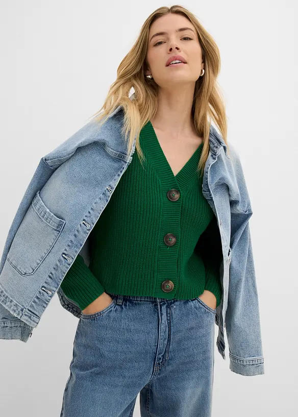 Grovstickad cardigan i bomull, bonprix