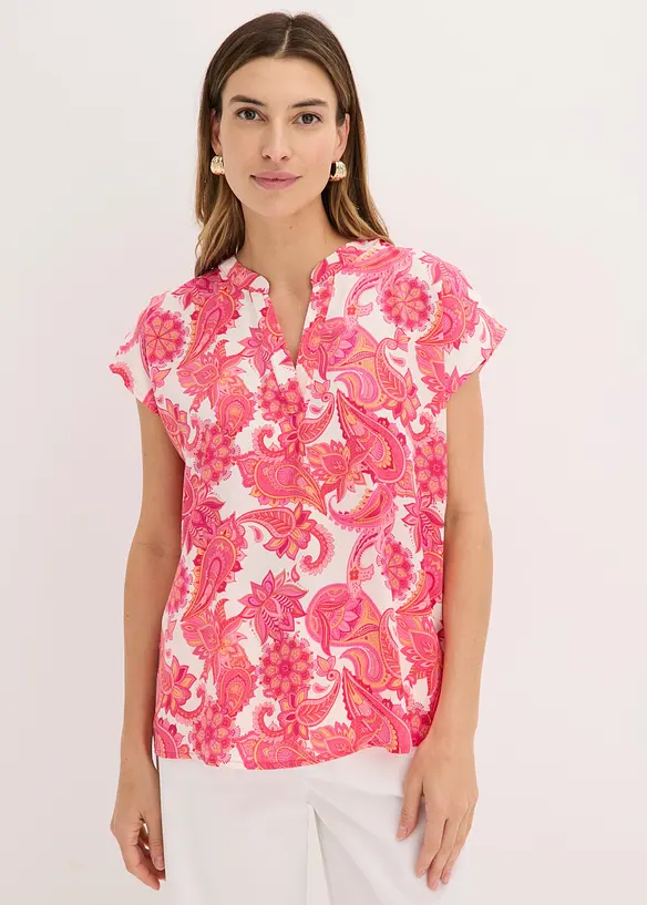 Kort&auml;rmad blus i f&ouml;ljsam satin, bonprix