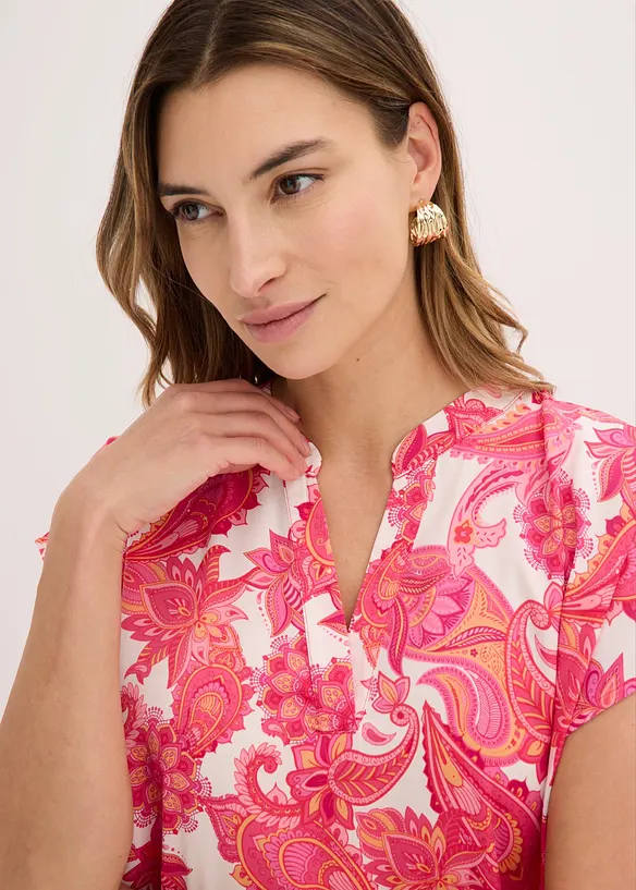 Kort&auml;rmad blus i f&ouml;ljsam satin, bonprix