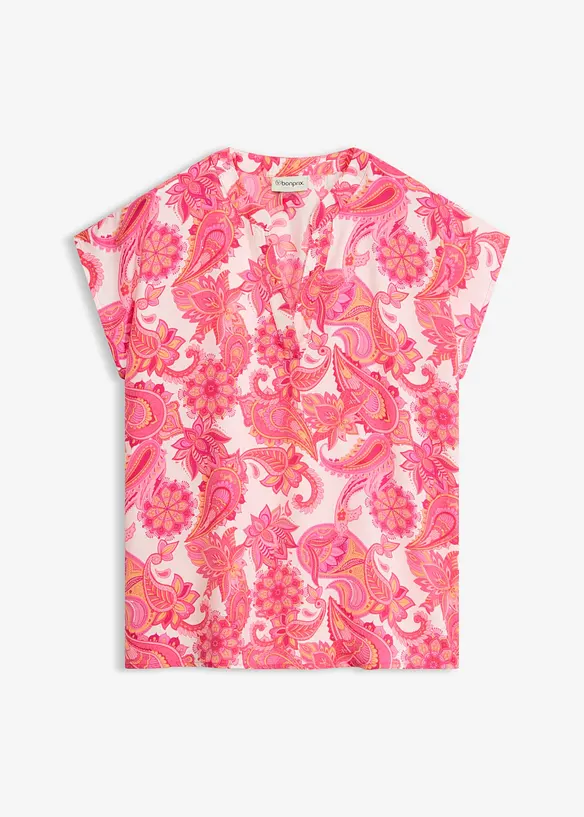 Kort&auml;rmad blus i f&ouml;ljsam satin, bonprix