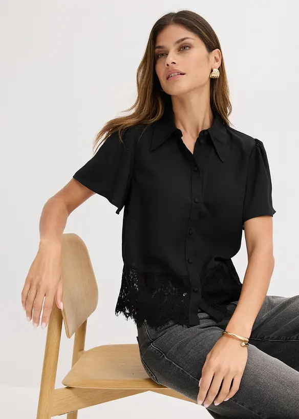 Blus med spets, bonprix