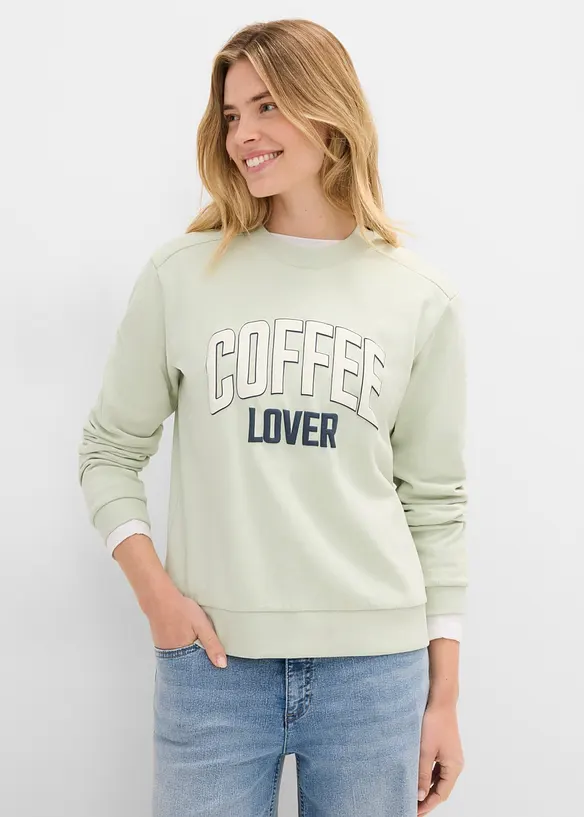 Sweatshirt i ekologisk bomull med puffigt tryck, bonprix