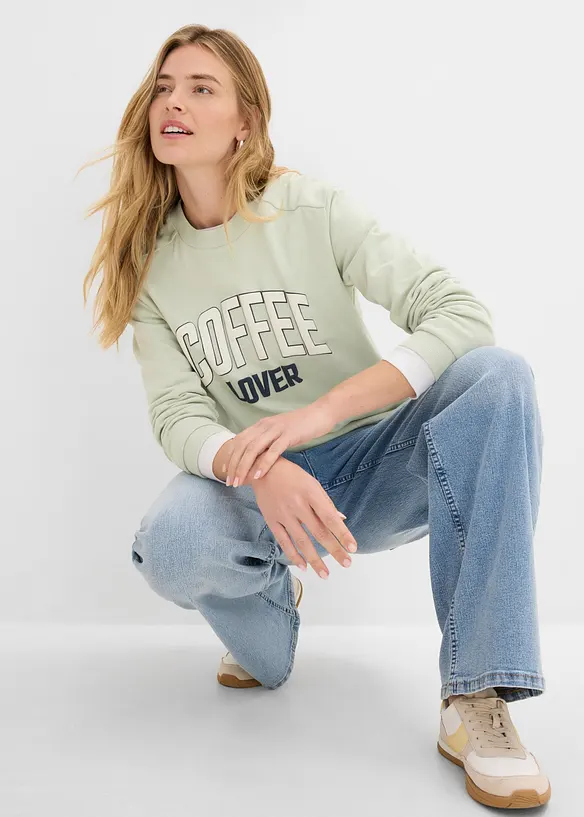 Sweatshirt i ekologisk bomull med puffigt tryck, bonprix