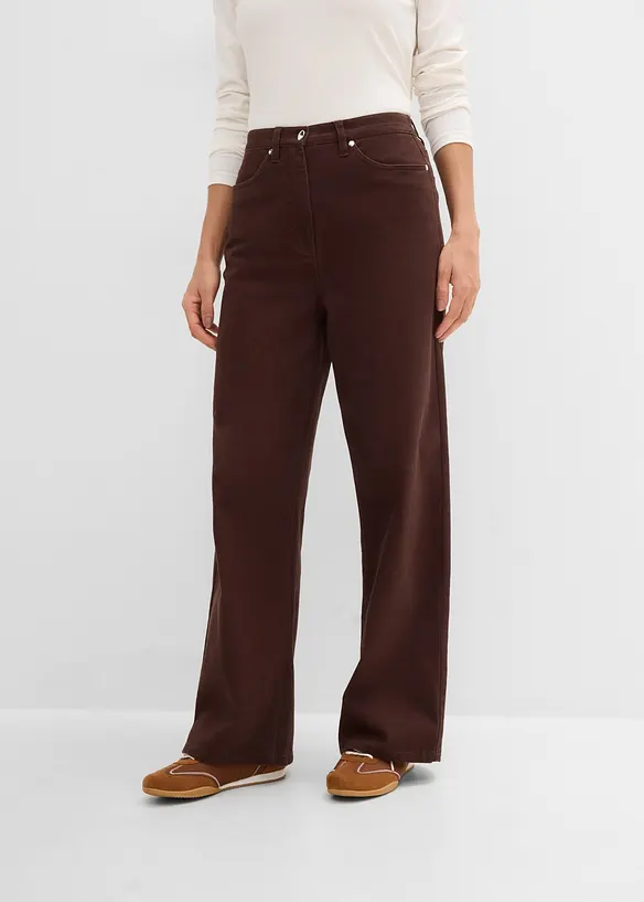 Twillbyxa med vida ben och h&ouml;g midja, bonprix