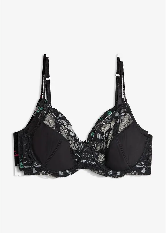 BH med bygel och fin spets (3-pack), bonprix