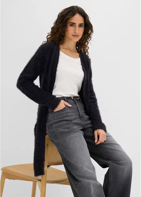 L&aring;ng cardigan med fluffig stil, bonprix