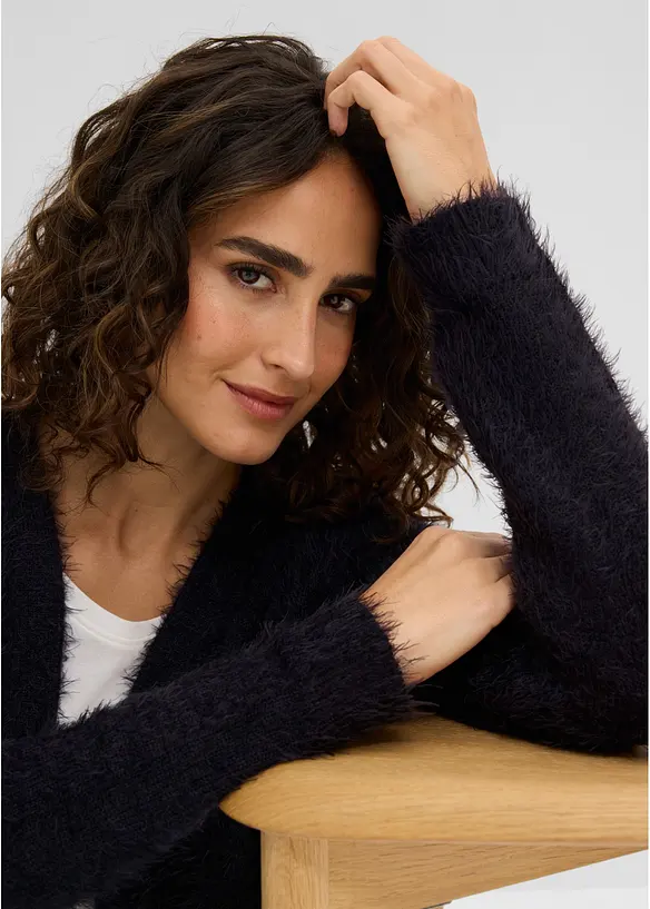 L&aring;ng cardigan med fluffig stil, bonprix