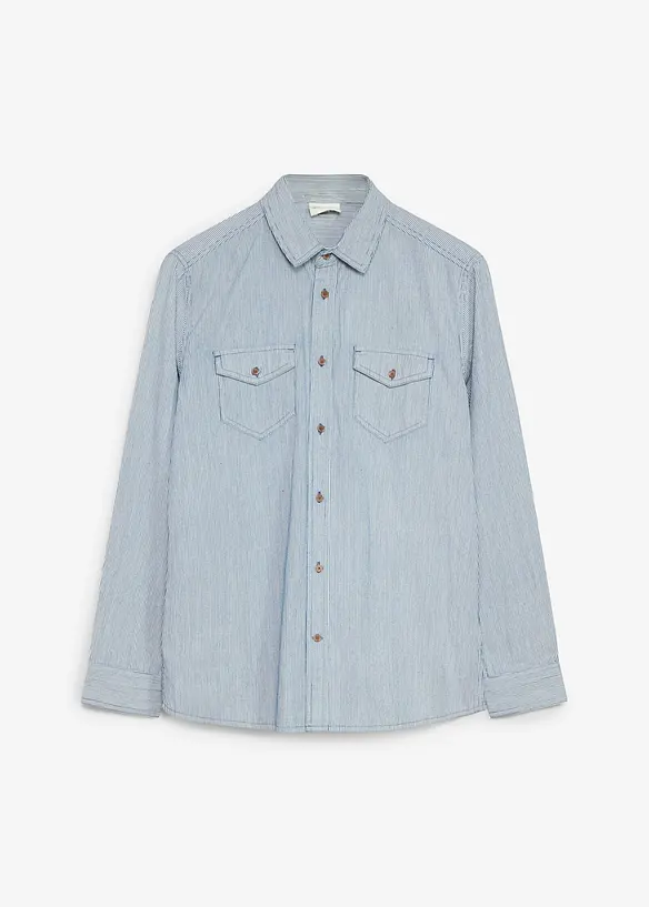 Jeansskjorta med l&aring;nga &auml;rmar, av bomull, bonprix