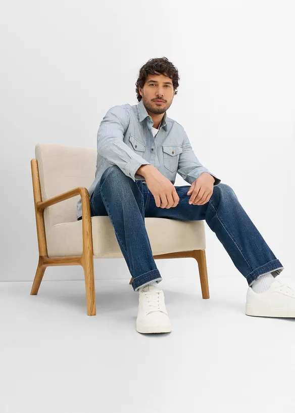 Jeansskjorta med l&aring;nga &auml;rmar, av bomull, bonprix