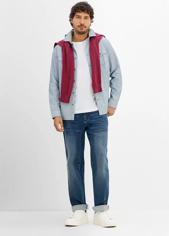 Jeansskjorta med l&aring;nga &auml;rmar, av bomull, bonprix