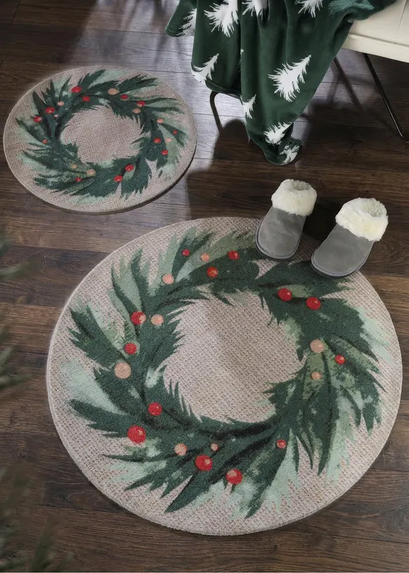 Rund, tv&auml;ttbar d&ouml;rrmatta med julmotiv, bonprix