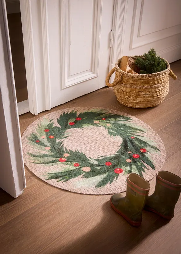 Rund, tv&auml;ttbar d&ouml;rrmatta med julmotiv, bonprix