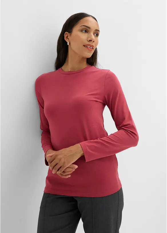 L&aring;ng&auml;rmad topp i Slim Fit av ekologisk bomull (2-pack), bonprix