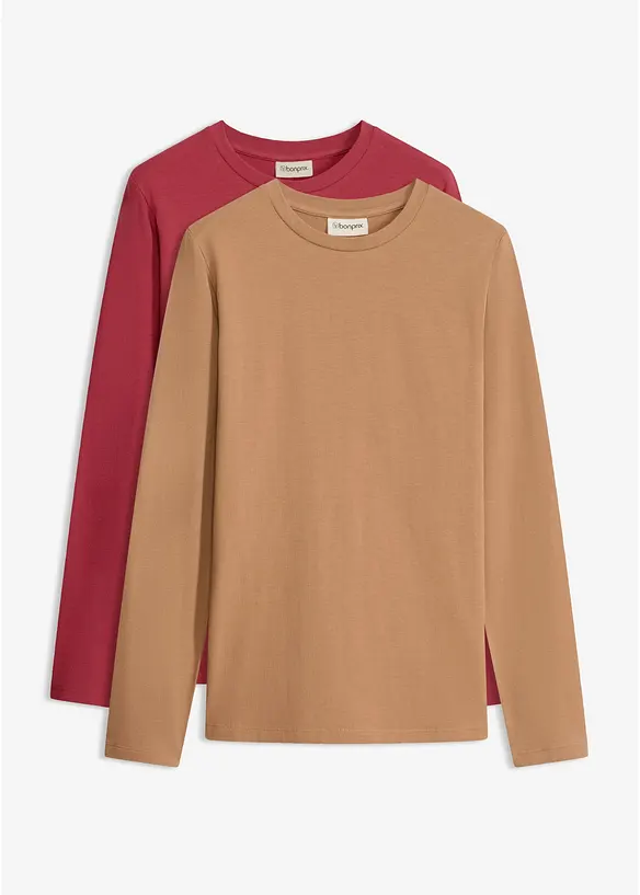 L&aring;ng&auml;rmad topp i Slim Fit av ekologisk bomull (2-pack), bonprix