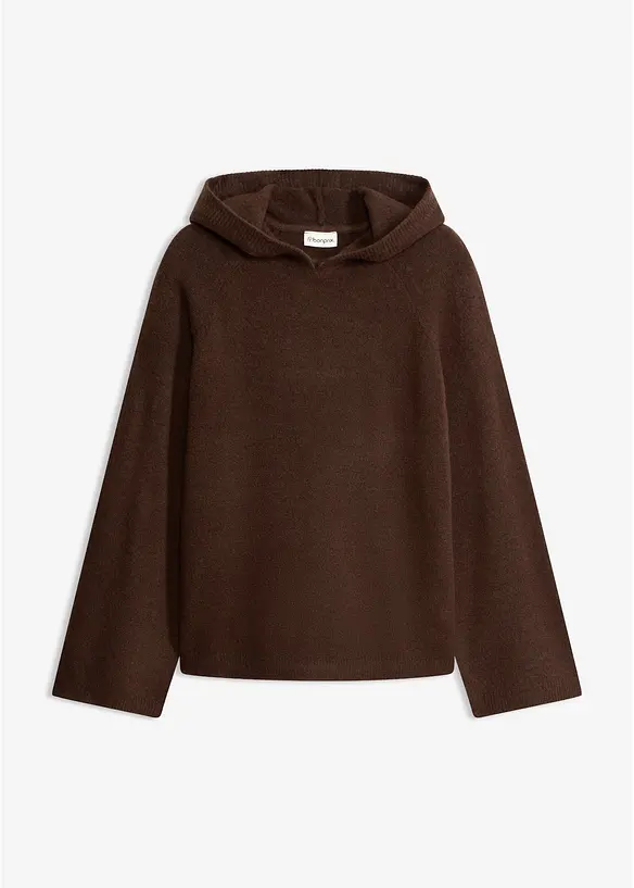 Stickad tr&ouml;ja med huva, bonprix