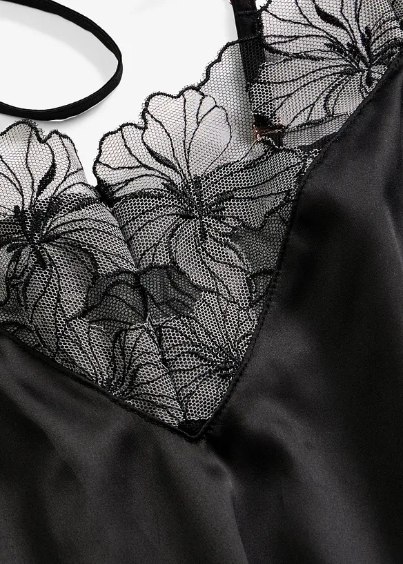 Neglig&eacute; i satin med elegant broderi, bonprix