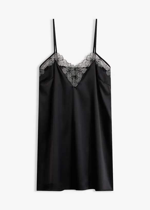 Neglig&eacute; i satin med elegant broderi, bonprix