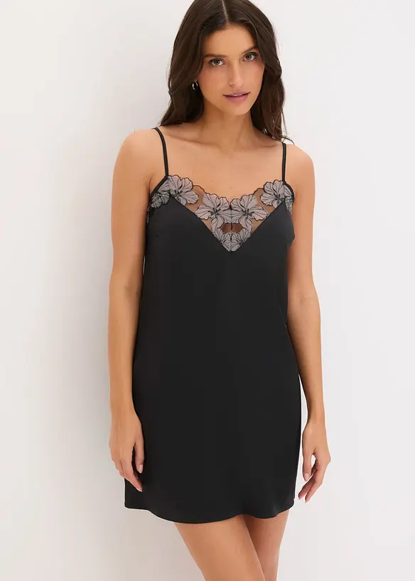 Neglig&eacute; i satin med elegant broderi, bonprix
