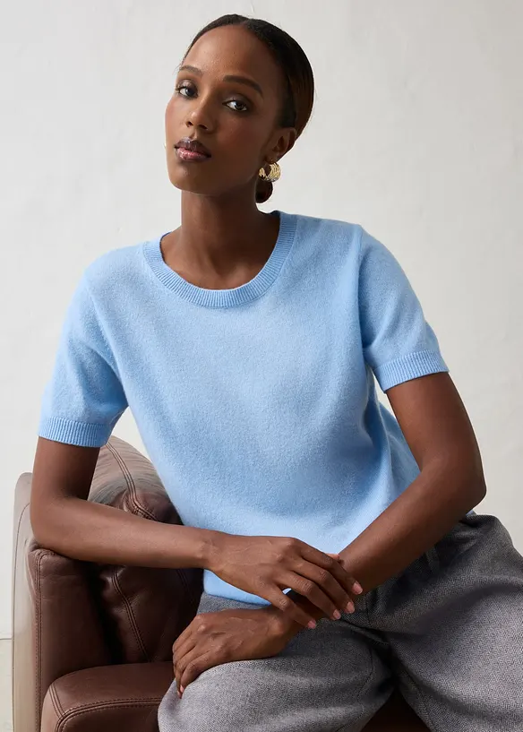 Kort&auml;rmad tr&ouml;ja i kashmir med Good Cashmere Standard&reg;, bonprix