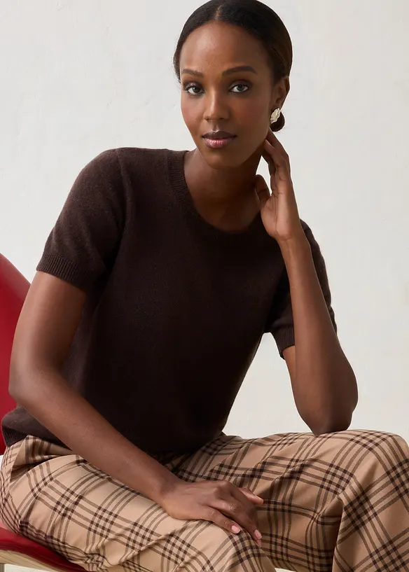 Kort&auml;rmad tr&ouml;ja i kashmir med Good Cashmere Standard&reg;, bonprix
