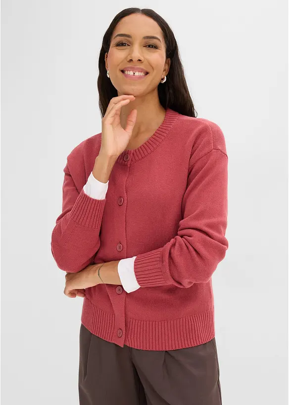 Stickad cardigan i kort modell, av bomullsmix, bonprix