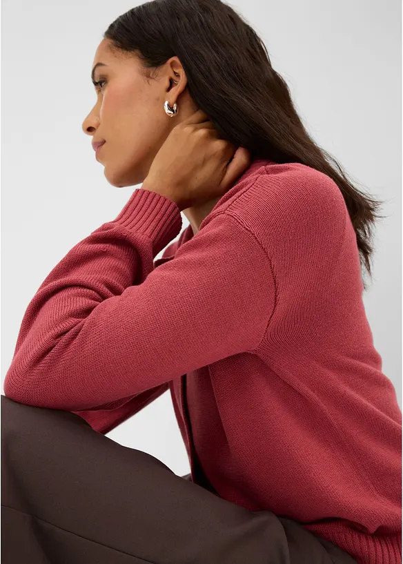 Stickad cardigan i kort modell, av bomullsmix, bonprix