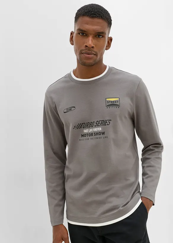 L&aring;ng&auml;rmad T-shirt i ekologisk bomull med 2-i-1-look, bonprix