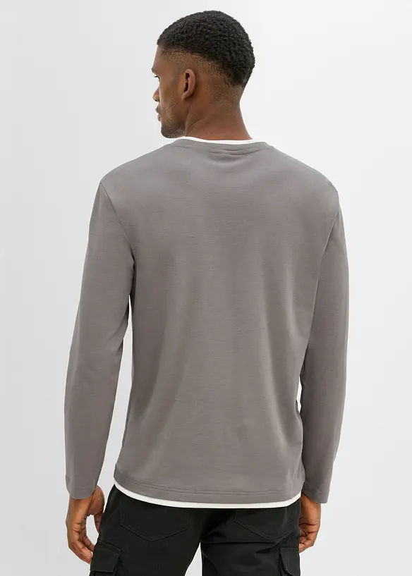 L&aring;ng&auml;rmad T-shirt i ekologisk bomull med 2-i-1-look, bonprix