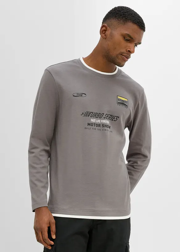 L&aring;ng&auml;rmad T-shirt i ekologisk bomull med 2-i-1-look, bonprix