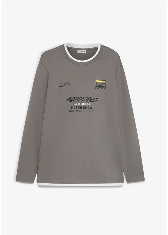 L&aring;ng&auml;rmad T-shirt i ekologisk bomull med 2-i-1-look, bonprix