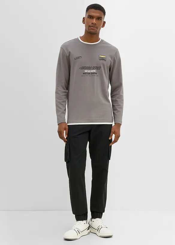 L&aring;ng&auml;rmad T-shirt i ekologisk bomull med 2-i-1-look, bonprix