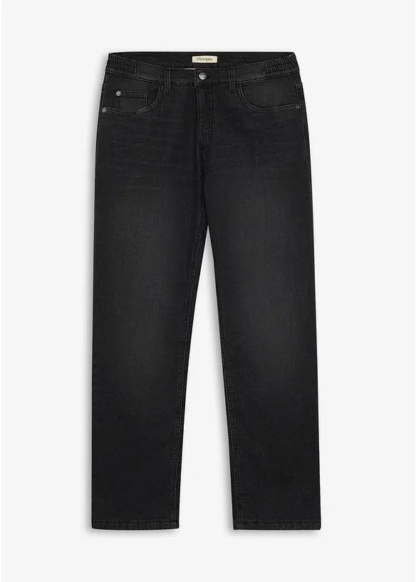 Relaxed Fit Jeans med res&aring;r i midjan och fleecefoder, Straight, bonprix