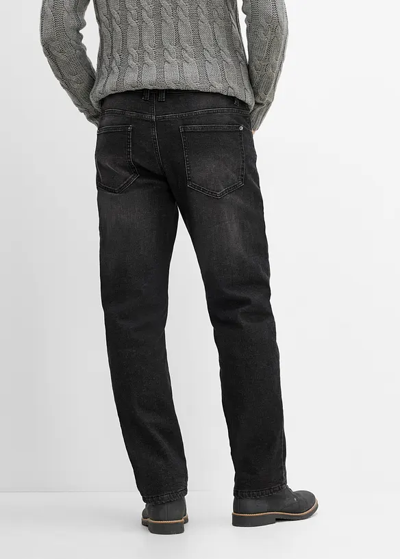 Relaxed Fit Jeans med res&aring;r i midjan och fleecefoder, Straight, bonprix