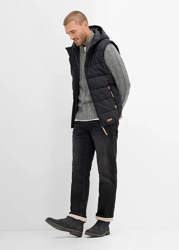 Relaxed Fit Jeans med res&aring;r i midjan och fleecefoder, Straight, bonprix