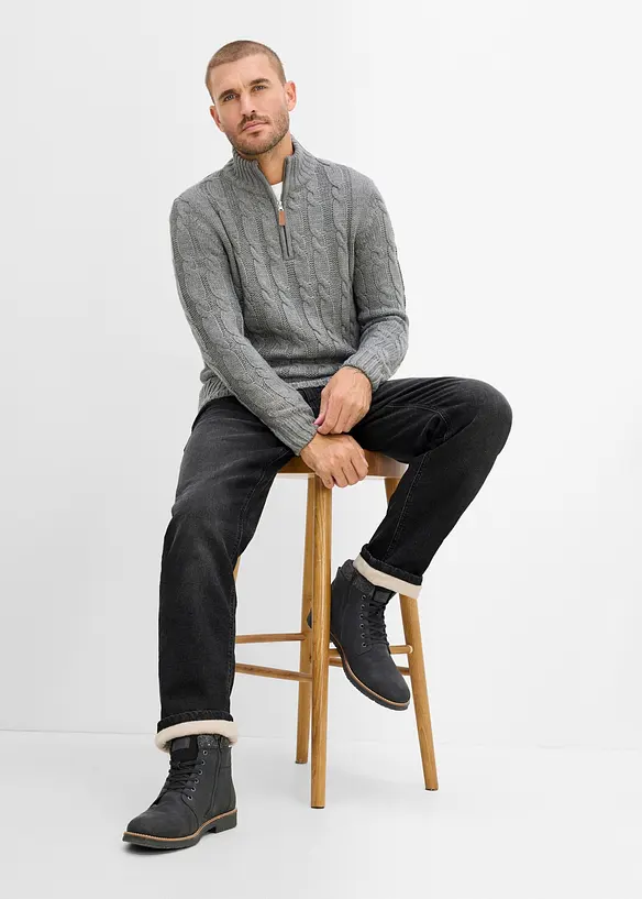 Relaxed Fit Jeans med res&aring;r i midjan och fleecefoder, Straight, bonprix