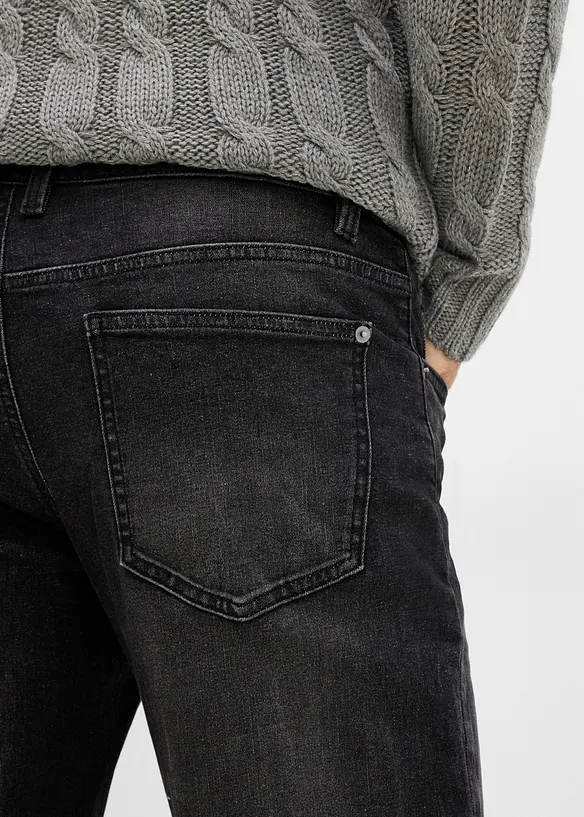 Relaxed Fit Jeans med res&aring;r i midjan och fleecefoder, Straight, bonprix