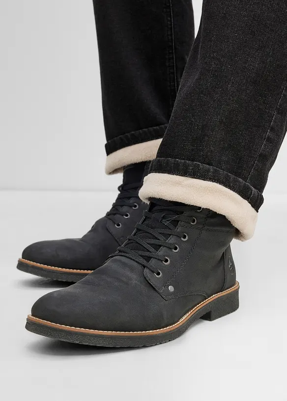 Relaxed Fit Jeans med res&aring;r i midjan och fleecefoder, Straight, bonprix