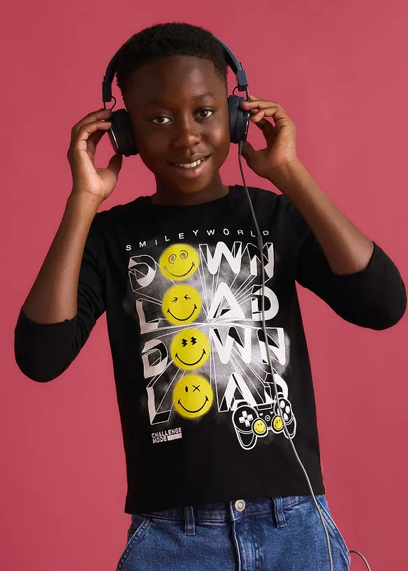 L&aring;ng&auml;rmad T-shirt i bomull med SmileyWorld-motiv, SmileyWorld