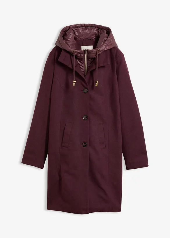 Kort vinterkappa med 2-i-1-look och yllek&auml;nsla, bonprix