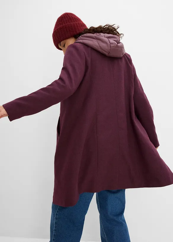 Kort vinterkappa med 2-i-1-look och yllek&auml;nsla, bonprix