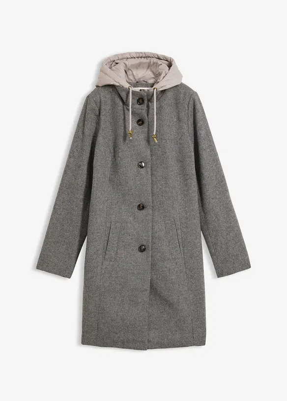 Kort vinterkappa med 2-i-1-look och yllek&auml;nsla, bonprix