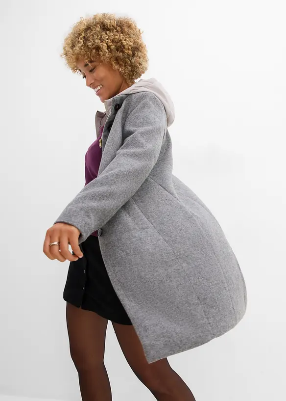 Kort vinterkappa med 2-i-1-look och yllek&auml;nsla, bonprix