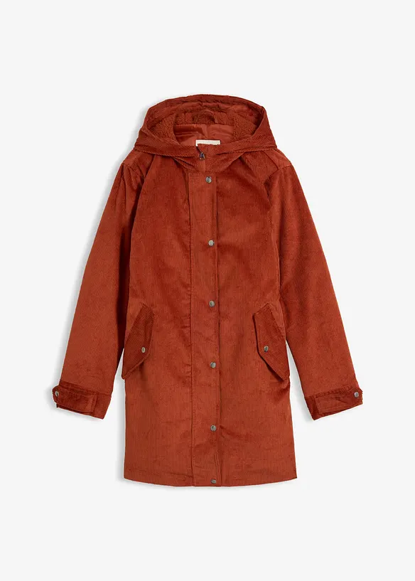 Varm A-linjeformad manchesterparkas med teddyp&auml;ls i huvan, bonprix
