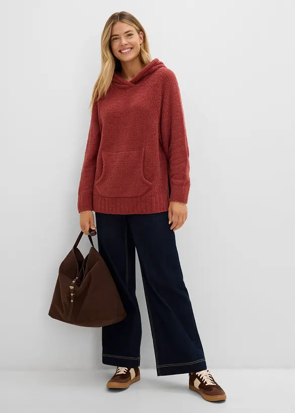 Sweatshirt med huva, av teddyfleece, bonprix